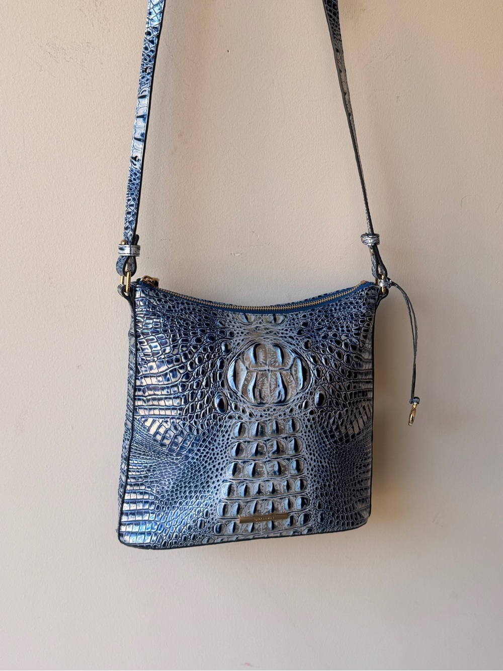 Brahmin Navy Croc-Embossed Crossbody Bag